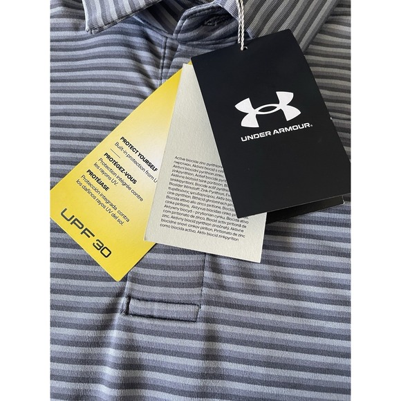 Under Armour Golf Drive Groove Stripe Polo Sun Protect Embroider Medium New JBHS - Picture 3 of 11